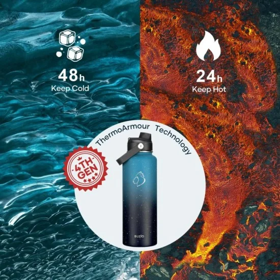 Buzio Duet Series Water Bottle with 2 Lids and Sleeve 1.2L - Starry Indigo